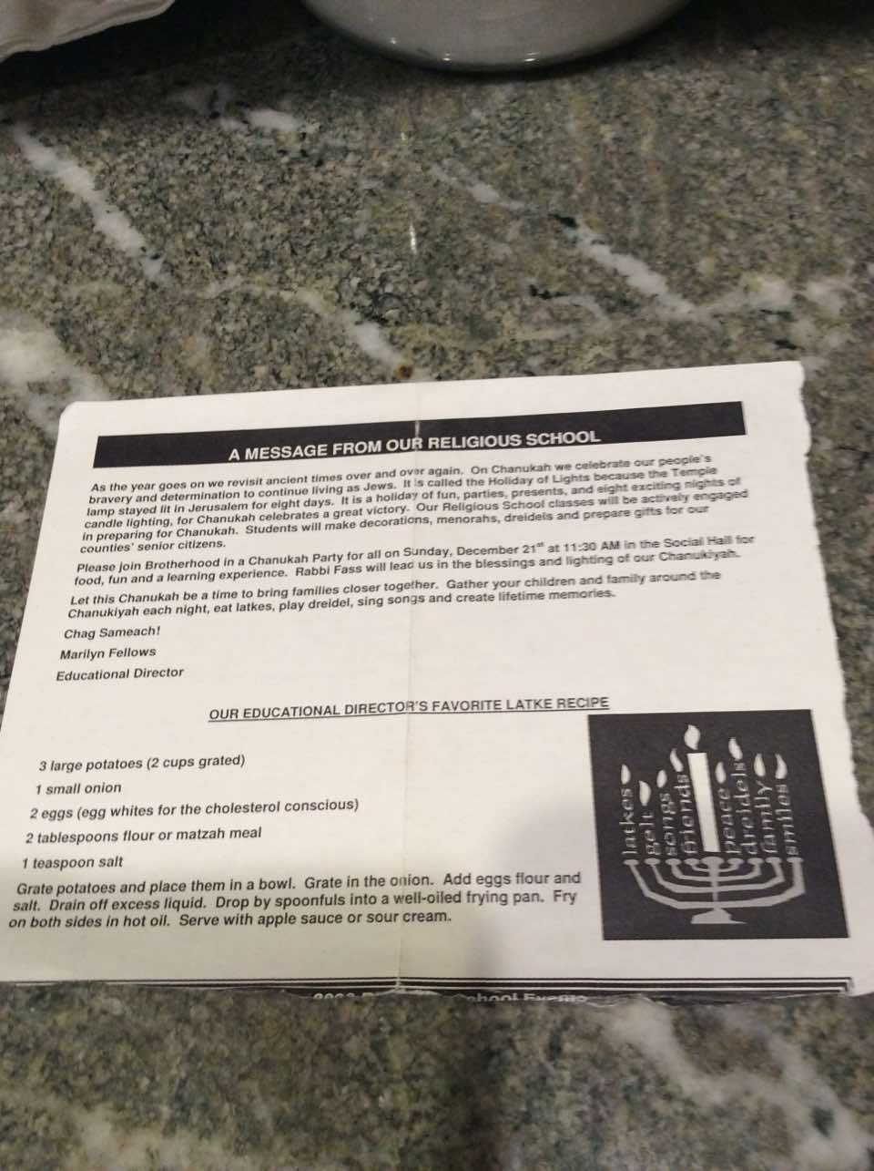 Our Educational Director's Favorite Latke Recipe