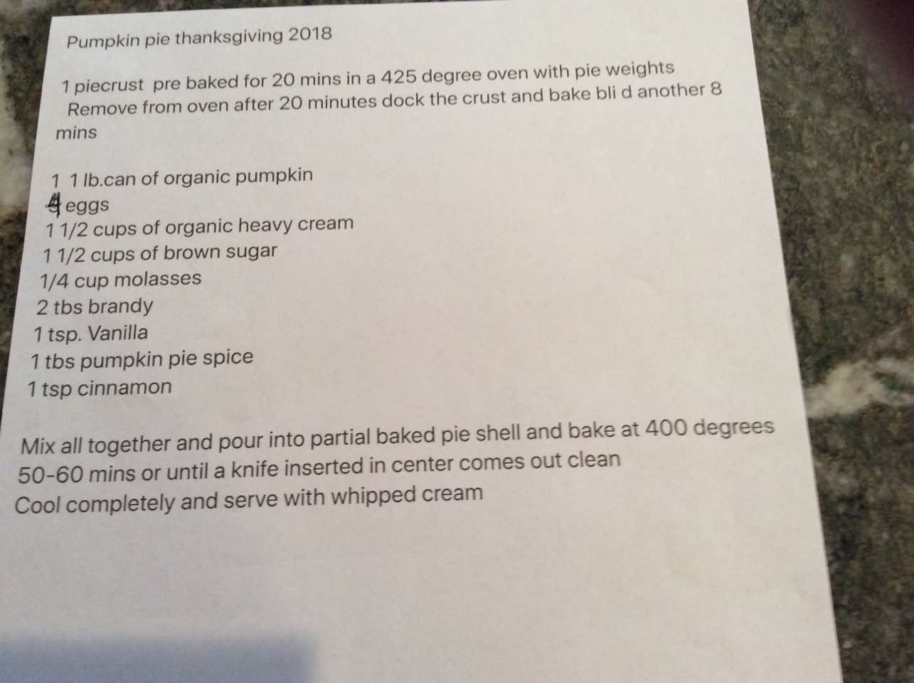 Pumpkin Pie Thanksgiving 2018