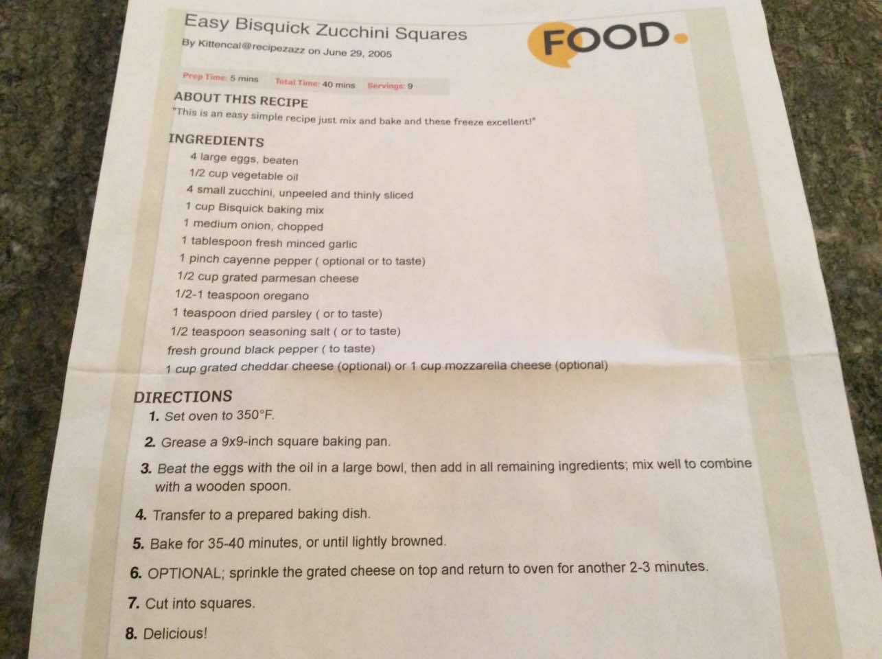 Easy Bisquick Zucchini Squares